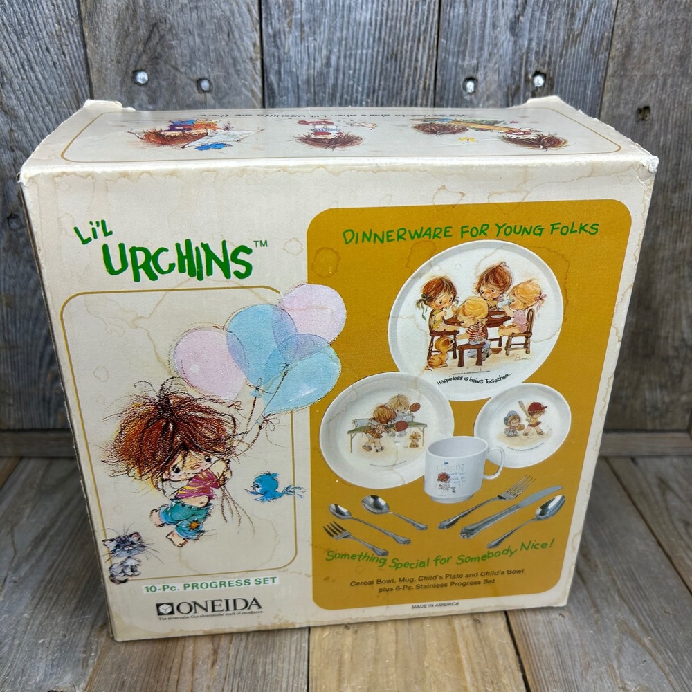 VTG Oneida Li'l Urchins 10 Pc Progress Dinnerware Set American Greetings 70s NEW